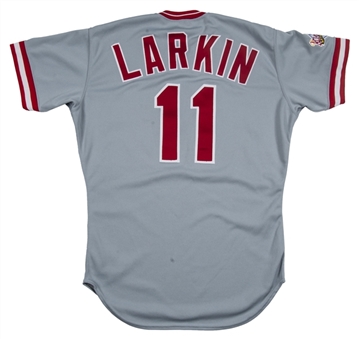 1989 Barry Larkin All-Star Game Used and Signed Reds Road Jersey (Larkin LOA)